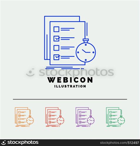todo, task, list, check, time 5 Color Line Web Icon Template isolated on white. Vector illustration. Vector EPS10 Abstract Template background