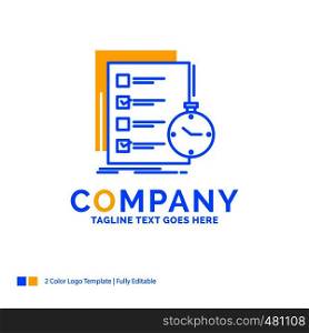 todo, task, list, check, time Blue Yellow Business Logo template. Creative Design Template Place for Tagline.