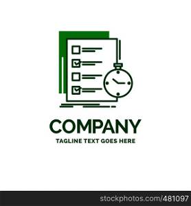 todo, task, list, check, time Flat Business Logo template. Creative Green Brand Name Design.