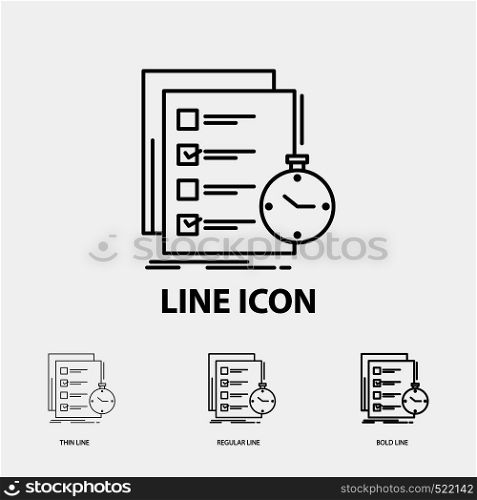 todo, task, list, check, time Icon in Thin, Regular and Bold Line Style. Vector illustration. Vector EPS10 Abstract Template background