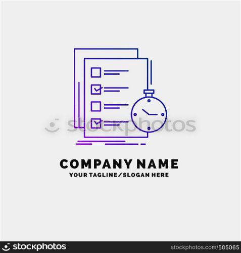 todo, task, list, check, time Purple Business Logo Template. Place for Tagline. Vector EPS10 Abstract Template background
