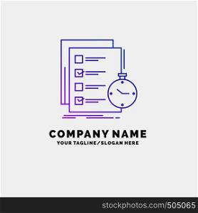 todo, task, list, check, time Purple Business Logo Template. Place for Tagline. Vector EPS10 Abstract Template background