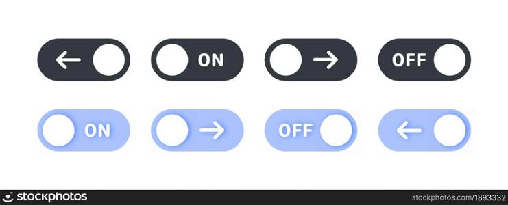 Toggle icons. Switches with different signs. Toggle Element for Mobile App, Web Design, Animation. Vector illustration