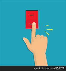 Toggle switch. Electric control concept. Vector graphic design. Isometric icon. Hand turning on the light. Isometric icon. Hand turning on the light switch. Toggle switch. Electric control concept. Vector graphic design