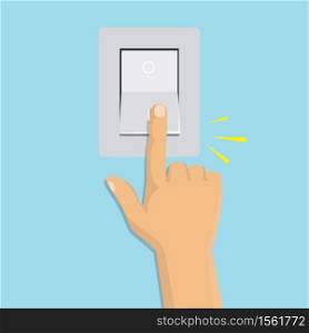 Toggle switch. Electric control concept. Vector graphic design. Isometric icon. Hand turning on the light. Isometric icon. Hand turning on the light switch. Toggle switch. Electric control concept. Vector graphic design