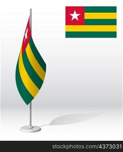 TOGO flag on flagpole for registration of solemn event, meeting foreign guests. National independence day of TOGO. Realistic 3D vector on white