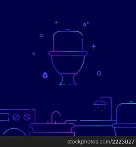 Toilet bowl gradient line vector icon, simple illustration on a dark blue background, Plumbing related bottom border.. Toilet bowl gradient line icon, vector illustration