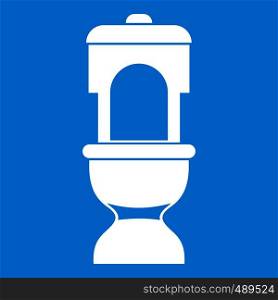 Toilet bowl icon white isolated on blue background vector illustration. Toilet bowl icon white