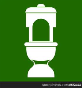 Toilet bowl icon white isolated on green background. Vector illustration. Toilet bowl icon green