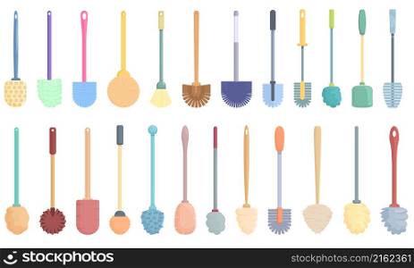 Toilet brush icons set cartoon vector. Home clean. Bathroom equipment. Toilet brush icons set cartoon vector. Home clean
