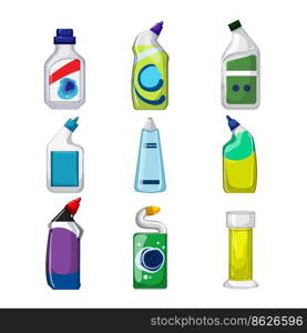 toilet cleaner set cartoon. product hygiene, detergent bathroom, bottle fresh, household liquid, cleanup toilet cleaner vector illustration. toilet cleaner set cartoon vector illustration