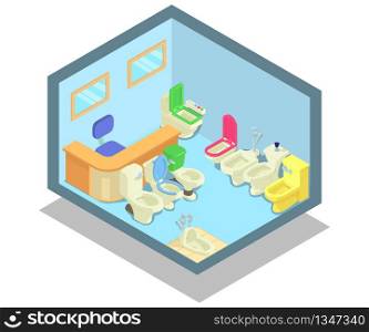 Toilet concept banner. Isometric banner of toilet vector concept for web, giftcard and postcard. Toilet concept banner, isometric style