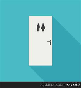 Toilet door icon. Toilet door vector icon with long shadow.