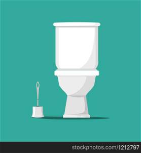 Toilet flat illustration with toilet brush.