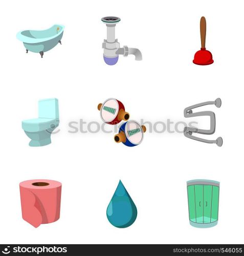 Toilet icons set. Cartoon illustration of 9 toilet vector icons for web. Toilet icons set, cartoon style