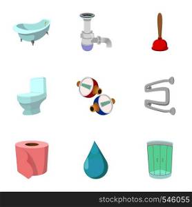 Toilet icons set. Cartoon illustration of 9 toilet vector icons for web. Toilet icons set, cartoon style