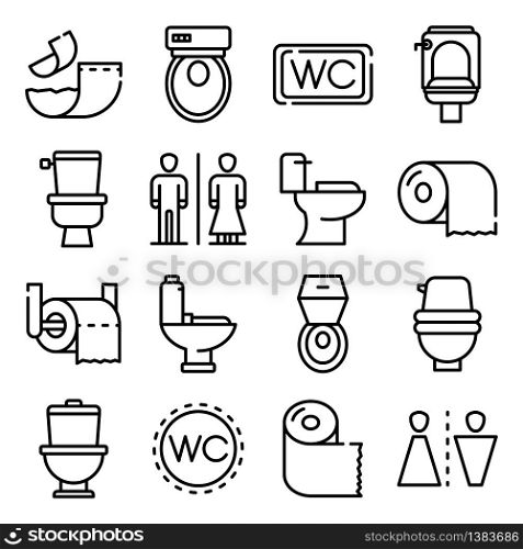 Toilet icons set. Outline set of toilet vector icons for web design isolated on white background. Toilet icons set, outline style