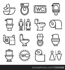 Toilet icons set. Outline set of toilet vector icons for web design isolated on white background. Toilet icons set, outline style