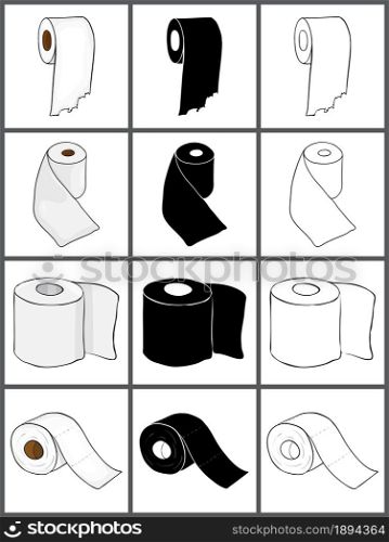 Toilet paper roll icon set. Vector illustration isolated on white.