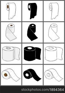 Toilet paper roll icon set. Vector illustration isolated on white.