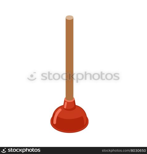 Toilet Plunger isometrics. Rubber plunger red cup on white background. Accessories for bathroom. Device for cleaning water flow in sinks, baths&#xA;