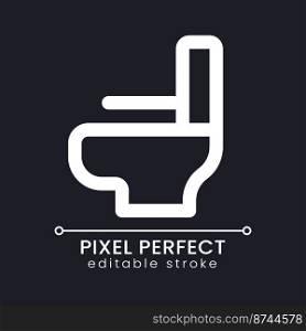 Toilet pot pixel perfect white linear ui icon for dark theme. Water closet. Washroom. Hotel. Vector line pictogram. Isolated user interface symbol for night mode. Editable stroke. Poppins font used. Toilet pot pixel perfect white linear ui icon for dark theme