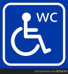 Toilet sign for handicapped people on blue background. Vector illustration
