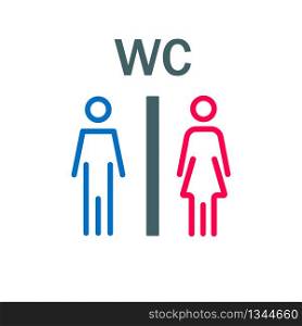 Toilet signs on white background. Door indication of male and female. WC symbol for men and women. Bathroom icon in line style. Blue male and pink female. Public Restroom of lady and gentleman. Vector. Toilet signs on white background. Door indication of male or female. WC symbol for men and women. Bathroom icon in line style. Blue male and pink female. Public Restroom of lady and gentleman. Vector