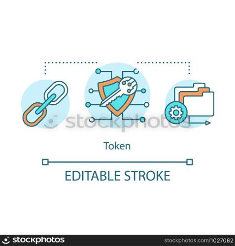 Token concept icon. Initial coin offering idea thin line illustration. Blockchain asset. Security cryptotoken offering. Crowdfunding platform. Vector isolated outline drawing. Editable stroke