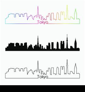 Tokyo skyline linear style with rainbow in editable vector file