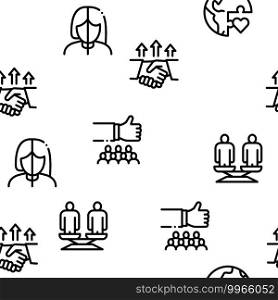 Tolerance And Equality Seamless Pattern Vector Thin Line. Illustrations. Tolerance And Equality Seamless Pattern Vector