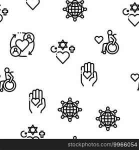 Tolerance And Equality Seamless Pattern Vector Thin Line. Illustrations. Tolerance And Equality Seamless Pattern Vector