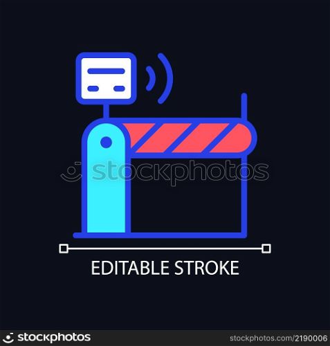 Toll and ticketing pixel perfect RGB color icon for dark theme. Remote access to entrance. Internet of Things. Simple filled line drawing on night mode background. Editable stroke. Arial font used. Toll and ticketing pixel perfect RGB color icon for dark theme