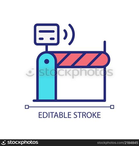 Toll and ticketing pixel perfect RGB color icon. Remote access to gate entrance. Internet of Things. Isolated vector illustration. Simple filled line drawing. Editable stroke. Arial font used. Toll and ticketing pixel perfect RGB color icon
