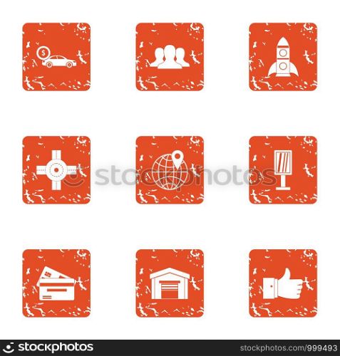 Toll highway icons set. Grunge set of 9 toll highway vector icons for web isolated on white background. Toll highway icons set, grunge style