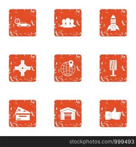 Toll highway icons set. Grunge set of 9 toll highway vector icons for web isolated on white background. Toll highway icons set, grunge style
