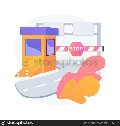 Toll road abstract concept vector illustration. Tollway fee, express toll lane, paid highway, main road, motorway entrance pass card, charge collector, enter control point abstract metaphor.. Toll road abstract concept vector illustration.