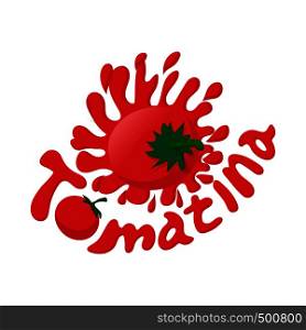Tomatina icon in cartoon style on a white background. Tomato battle. Tomatina icon, cartoon style