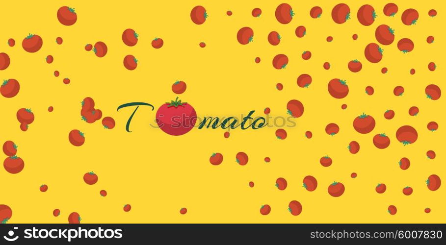 Tomato Background Banner. Pattern with tomatoes. Tomato background. Banner with tomato. Menu banner. Red tomato. Vegetables tomatoes. Tomatoes background. Tomato on yellow