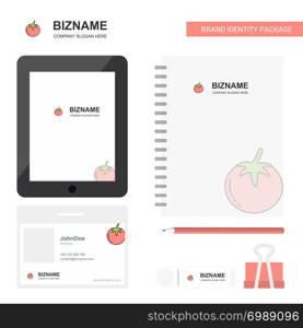 Tomato Business Logo, Tab App, Diary PVC Employee Card and USB Brand Stationary Package Design Vector Template