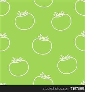 Tomato contour vegetable seamless pattern vector flat illustration. Natural food pattern design with outline tomato vegetable seamless texture in white and green color for healthy organic fabric print. Tomato contour vegetable seamless pattern design