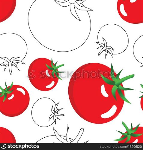 Tomato fruit whole on white background seamless pattern. Vector illustration.