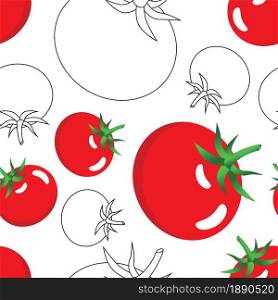 Tomato fruit whole on white background seamless pattern. Vector illustration.