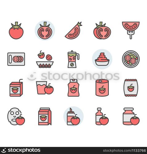 Tomato icon and symbol set in color outline design