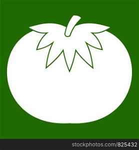 Tomato icon white isolated on green background. Vector illustration. Tomato icon green