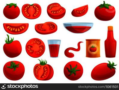Tomato icons set. Cartoon set of tomato vector icons for web design. Tomato icons set, cartoon style