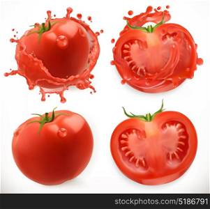 Tomato juice. Fresh vegetable. 3d realistic vector icon set