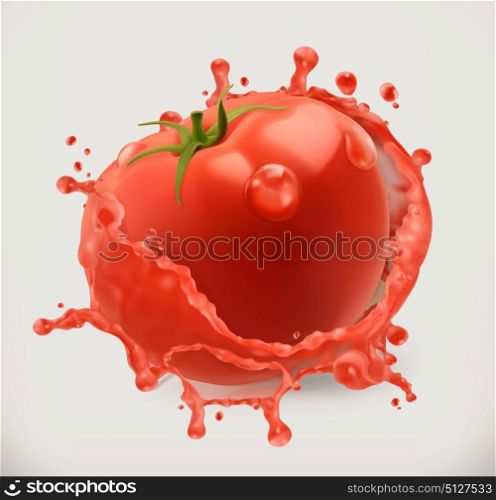 Tomato juice. Fresh vegetable, 3d vector icon