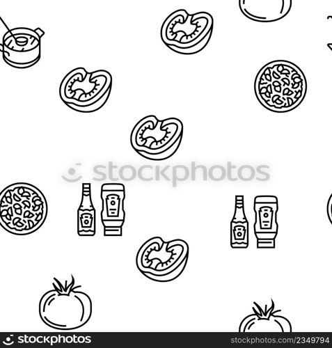 Tomato Natural Vitamin Vegetable Vector Seamless Pattern Thin Line Illustration. Tomato Natural Vitamin Vegetable Vector Seamless Pattern