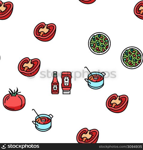 Tomato Natural Vitamin Vegetable Vector Seamless Pattern Thin Line Illustration. Tomato Natural Vitamin Vegetable Vector Seamless Pattern